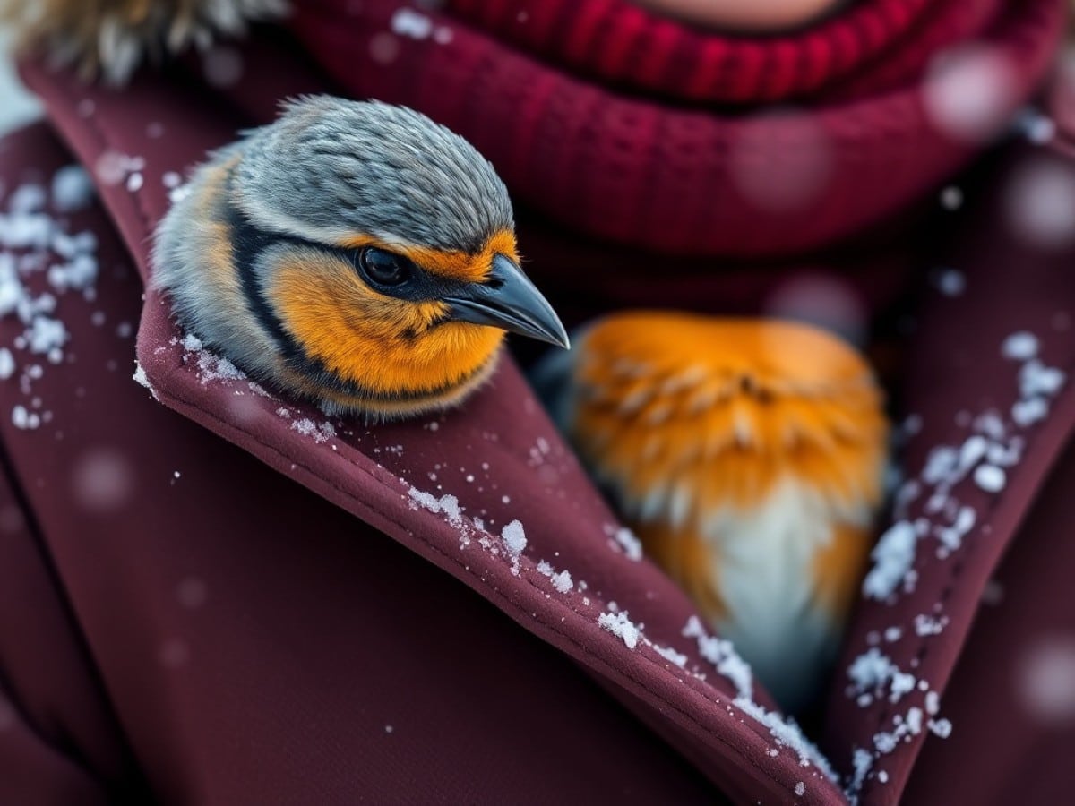 Bird Snuggles into Photographer’s Chest And Stayed With Her for Warmth on a Snowy Day  (LOOK)