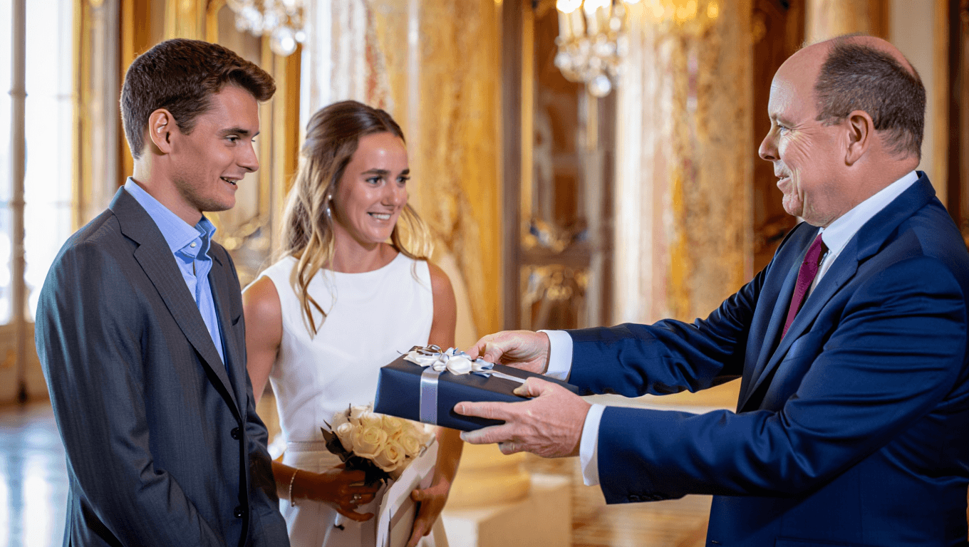 El príncipe Alberto de Mónaco sorprende a Charles y Alexandra Leclerc con un regalo de bodas único