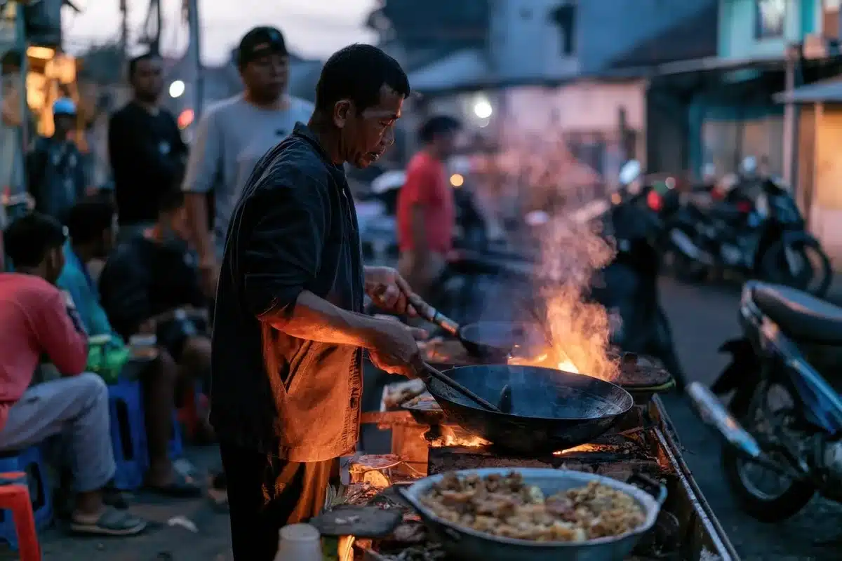 Persona comprando comida fuera del hogar en un puesto callejero