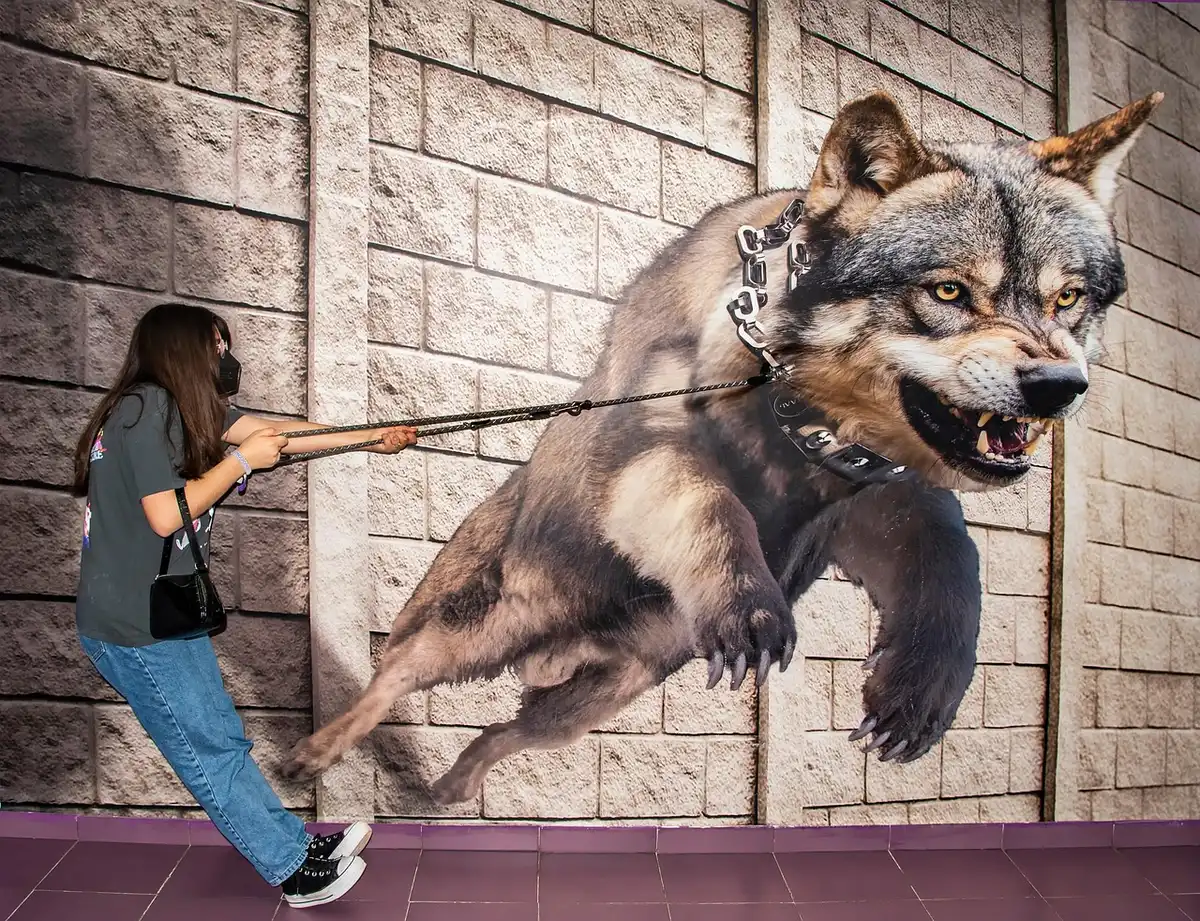 Área de fotografía con decorados temáticos y objetos icónicos para que los visitantes se tomen fotos