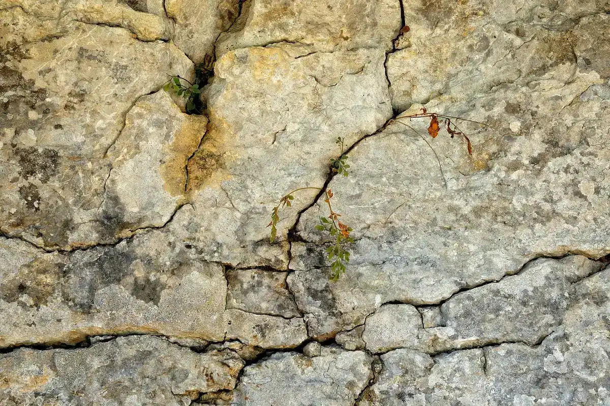 Empty narrow street with cracked plastered walls, a fallen clay tile on the sidewalk and a cordoned entrance, no people
