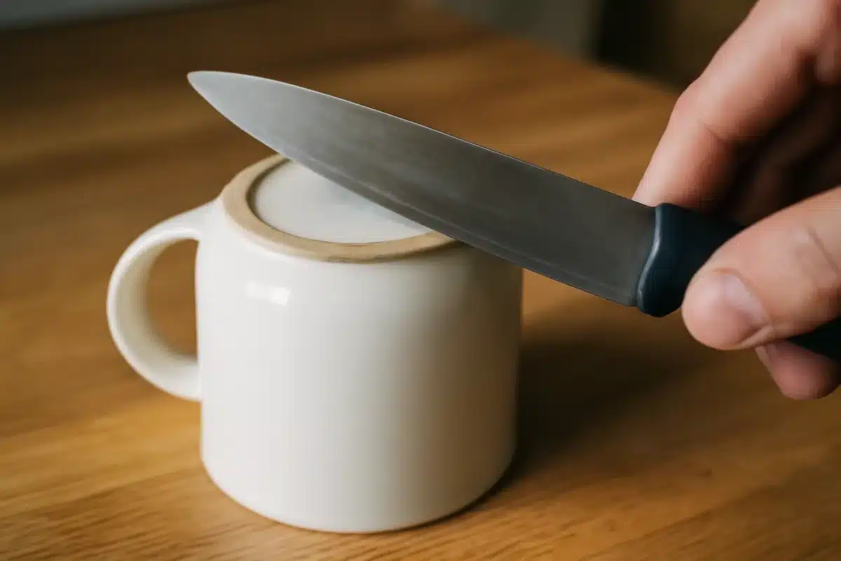 Cómo afilar un cuchillo en casa sin afilador usando taza, lija o piedra